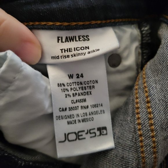 Joe's Flawless The Icon Mid Rise Skinny Ankle Jeans Waist 24 Dark Wash Fringe - Picture 8 of 9